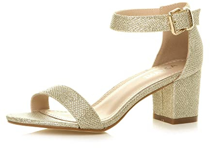 AJVANI Womens ladies low mid block heel peep toe buckle ankle strap party strappy sandals shoes size
