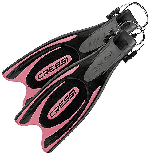 Cressi Frog Plus, Pinne per Immersione con Cinturino Regolabile Unisex Adulto, Nero/Rosa, 35/38 EU