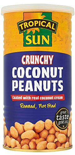 Tropical Sun Crunchy Coconut Coated Peanuts 330g (Pack of 6) Roasted with Real Coconut Cream for a Sweet Nutty Bite Halal, Vegetarian Friendly Tin Keeps Peanuts Fresh and Crispy for Longer