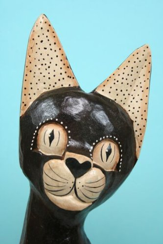 Hillfield RIESEN Katze 50 cm Handarbeit EDLE Holz DEKO Kunsthandwerk aus Indonesien Dekoration