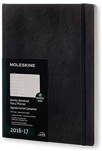 Moleskine Wochen Notizkalender, Taschenkalender, 18 Monate, 2016/2017, Groß, Soft Cover, schwarz