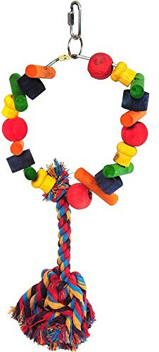 HAPPYPET The Bird House Parrot Cartwheel Toy Durable Hanging Swinging Climbing Perch Fun Interactive Exercise Playing Cage Cockatiel Accessory | Natural wood bird chew toy – encourages chewing and foraging, helps prevent boredom and unwanted feather plucking