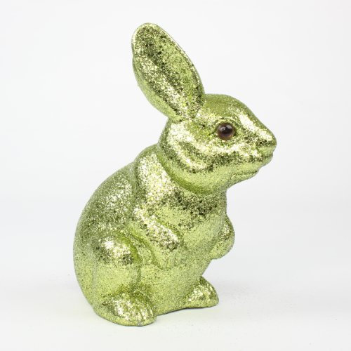 Osterhase Hase Ostern Osternest Kunststoff Glitzer Glitter stehend, 15 cm hellgrün
