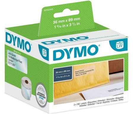 DYMO Etikettenrolle 99013 S0722410 89 x 36 mm transparente Folie 260 Stück(e) permanent fixierungsetikett für adres