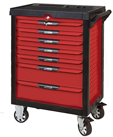 KS TOOLS - 809.0007 - Servante d'atelier Vide Ultimate 7 tiroirs - Caisse à Outil - Couleur Rouge - Plateau INOX - Porte flacons