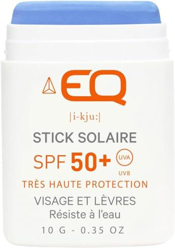 EQ | Mineral Sunscreen Face Stick SPF50+ - Very High Colored Sun Protection - Water Resistant - Ocean Friendly - For Kids and Sports Activites - 10g - Blue…