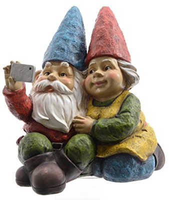 Unbekannt Zwerg Mann und Frau mit Selfie Gartenzwerg Gnom Gartendeko Figuren Garten Poly-Zwerg H a. 23 cm