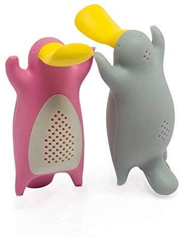 TEE-EI Geschenk Set für lose Teeblätter, niedlichen Schnabeltier Teesieb Paar in Lovely Geschenk-Box, 2 Stück, grau und pink