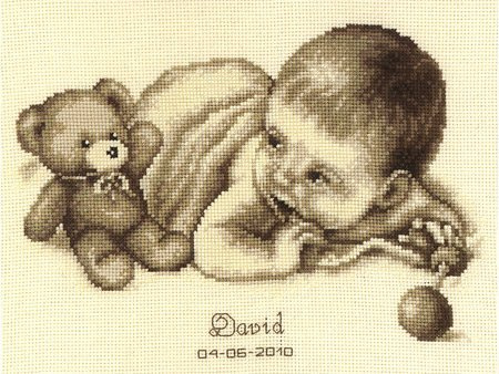 Vervaco Baby and Teddy Moment Birth Sampler Cross Stitch Kit