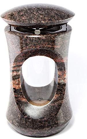 Afterglow Massive Grablampe Deluxe aus echtem Granit Granit Himalaya Höhe 26 cm/Ø 15 cm cm Grableuchte Grablicht Grablampe Granitlampe Granitlaterne Bronze mit Sockel Grabschmuck