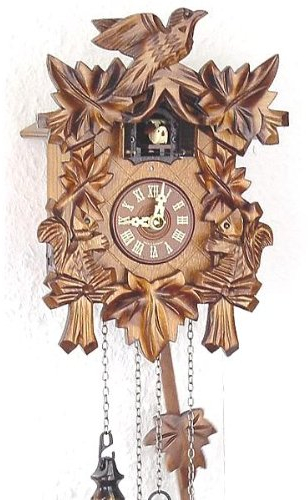 Eble Kuckucksuhr Kuckuckuhr Echtholz NEU batteriebetriebenes Quartzwerk Kuckuckruf Eichhörnchen 22cm- 10189