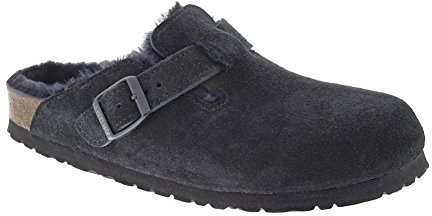 Birkenstock Unisex-Erwachsene Boston Mink Clogs, Schwarzes Wildleder, schwarzes Lammfell, 43 EU
