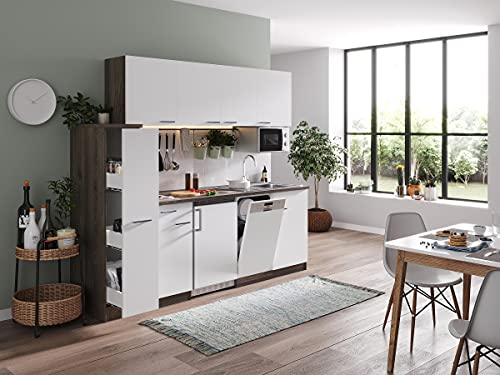 Küche Küchenzeile Singleküche Eiche York Weiß Oliver 225 cm Respekta