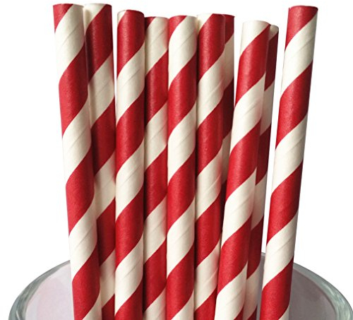500 pcs Dark Red Striped Paper Straws Bulk, Stripe Red and White Paper Drinking Straws for Party, Wedding, Shower, Mason Jar Straws