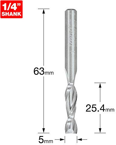 Trend Professional Spiral Up-Cut CNC Router Cutter Bit, 1/4 Inch Shank, 6.35mm Cut Diameter & 25.4mm Cut Length, Solid Tungsten Carbide, S55/2X1/4STC