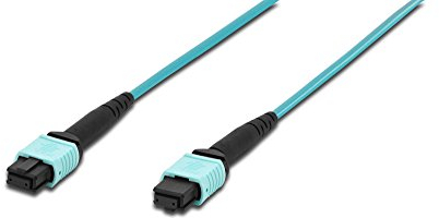 DIGITUS LWL Glasfaser Patchkabel OM3, Multimode 50/125 µ, 12 Fasern, MPO (Female), 30m, PC Schliff, bis zu 40 Gbit/s und 100 Gbit/s, Blau