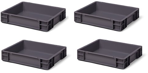 1a-TopStore 4 St. Euroformat-Stapelbehälter, grau, 400 x 300 x 75 mm, PP, 9 Liter, 30 kg Traglast, 400 kg Stapellast