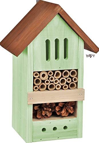 Insektenhotel BD-K1 Dach XXL moosgrün grün für Nützlinge Biogarten Nistkasten Schmetterling als Ergänzung zum Meisen Nistkasten Meisenkasten Vogelfutterhaus Futterstation für Vögel, als umweltfreundliches Mittel gegen Blattläuse, ideal für die Beobachtung von Insekten Schmetterlingen Marienkäfer für die biologische Blattlausbekämpfung, ein toller Insektenkasten - Insektenhaus - Schmetterlingskasten - Marienkäferkasten - Schmetterlingshaus - Gartendeko - Gartendekoration