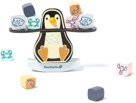 EverEarth lustiges Pinguin Stapelspiel aus nachhaltigem Holz - Stapelspielzeug für gemeinsamen Spaß und zur Entwicklung der Motorik für Jungen und Mädchen - Balancierspiel EE33798