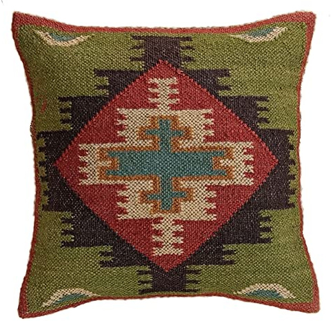 Trade Star 45,7 x 45,7 cm indische Wolle Jute Kissenbezug Trade Star dekorativer Kelim Kissenbezug Luxuriöser Bauernhaus-Kissenbezug schöner geometrischer Kissenbezug