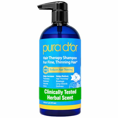 PURA D'OR 16 Oz Hair Thinning Therapy Biotin Shampoo - ORIGINAL Scent - CLINICALLY TESTED Effective Results, Herbal Blend Hair Thickening Products For Women & Men, Color Safe Routine Shampoo