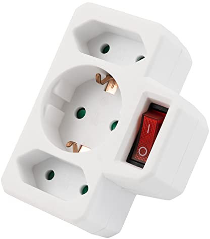 MC Power - Steckdosenadapter Zwischenstecker | 1x Schutzkontakt, 2X Euro, mit Schalter