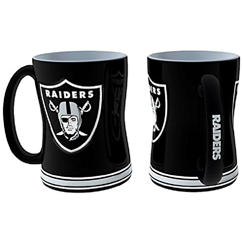 Boelter Brands Keramik Kaffeetasse, 400 ml, Oakland Raiders, geformt, Schwarz, U-Form, 11,4 cm hoch