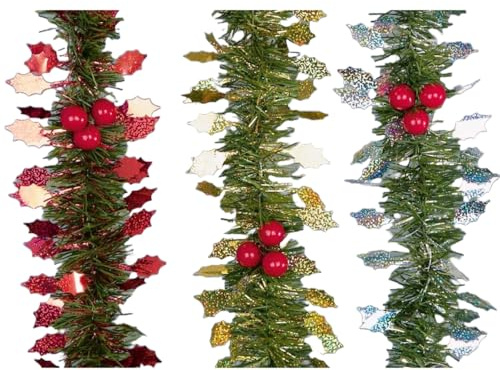 Premier Tinsel Holly Artificial Garland (One Size) (Green/Red)