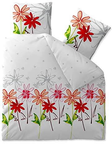 aqua-textil Trend Bettwäsche 200x200 cm 3tlg. Baumwolle Bettbezug Ayana Blumen Weiß Rot Grün