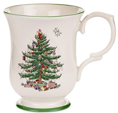 Spode Weihnachtstasse mit Fuß, 340 ml, festliche Tasse für Kaffee, heißen Kakao, Latte – romantische Form mit Weihnachtsmann-Design, Porzellantasse – spülmaschinen-, mikrowellen- und gefriergeeignet,