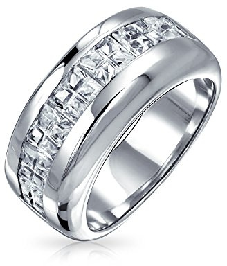 Personalisieren Sie Unisex Klar Simuliert Blauer Saphir Kanal Set Cubic Zirconia Aaa Cz Prinzessin Unsichtbar Geschnitten Hochzeit Band Für Männer Frauen .925 Sterling Silber 9Mm Band Ring