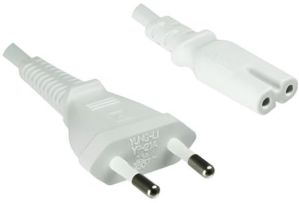 DINIC Stromkabel, Netzkabel Euro-Stecker auf C7 2-pin Euro-8 (2,00m, weiß)