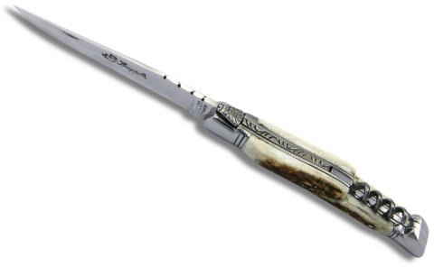 Laguiole Actiforge - Couteau Laguiole -Manche en bois de cerf avec tire-bouchon et mitres en inox