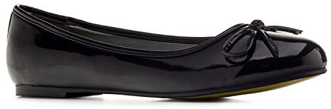 Flache Ballerinas für Damen und Junge Frauen mit flachem Blockabsatz und dekorativer Schleife - Loafer - TG104 – Große Auswahl an Farben und Ausführungen-Lack Schwarz-41 EU