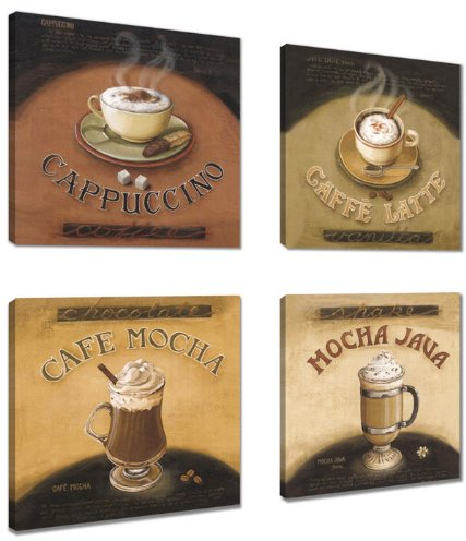 Visario Leinwandbilder 6903 Bilder 4-er Set auf Leinwand Kaffee Coffe 4 x 20 x 20 cm