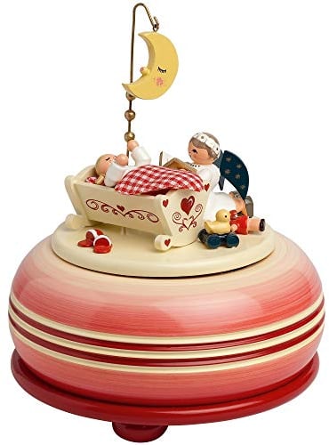 KWO Olbernhau Spieldose Gute Nacht rot, Melodie: Schlaf Kindchen. / 18er Spielwerk, 15 cm, Mehrfarbig