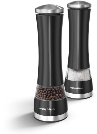 Morphy Richards 974220 Accents Electronic Salt and Pepper Mill Set, Stainless Steel, Black, Standard