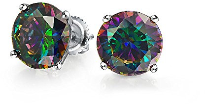 .75CT runde schwarze mystische Regenbogen Zirkonia Solitär CZ Ohrstecker für Frauen .925 Sterlingsilber Schraubverschluss 6MM