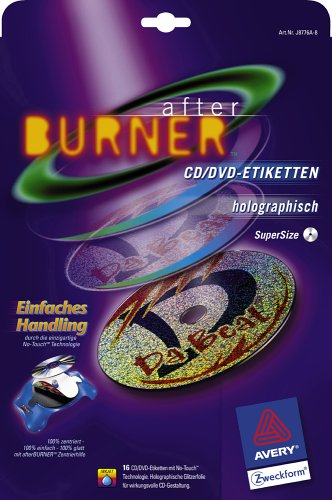 Avery Zweckform, J8776A-8, 8 Blatt, Spezial CD/DVD-Etiketten in Übergröße mit No-Touch-Technologie
