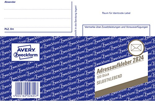 AVERY Zweckform 2824 Adressaufkleber/Paketaufkleber (DIN A6, selbstklebend, 100 Blatt) weiß
