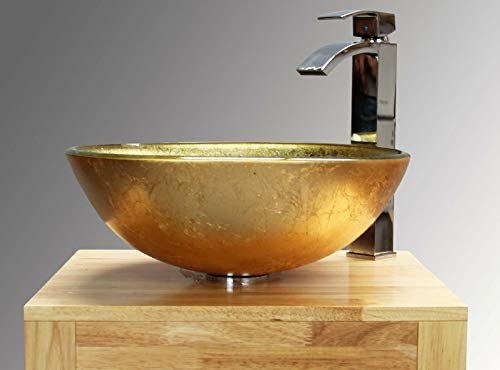 Home Supplies BATHROOM CLOAKROOM COUNTERTOP FLASH GOLD GLASS BASIN SINK