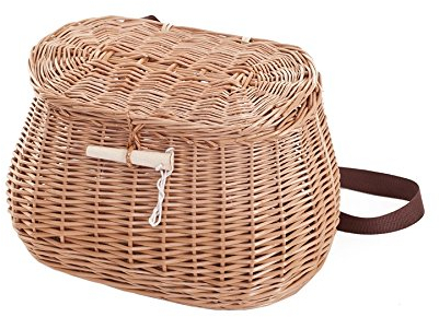 e-wicker24 Alles aus Weide Anglerkorb aus Weide, Fischkorb, geflochtener Fischerkorb, Fischkorb mit Riemen, Weidenkorb für Anglerzubehör, Korb für Fischerzubehör