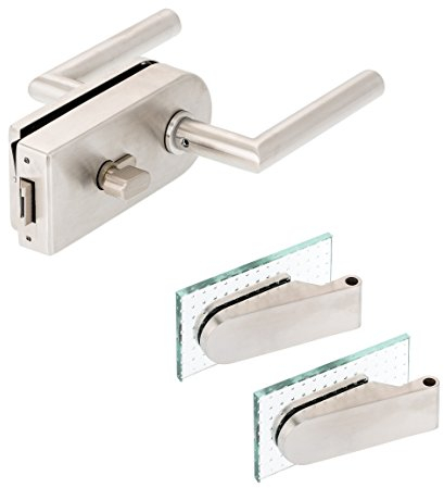 Glastürbeschlag D Set WC | V2A Edelstahl matt | inkl. Studiobändern | metallische Innenmechanik (einwärts öffnend)