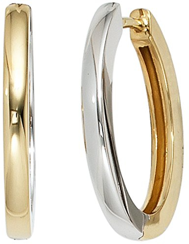 Jobo Damen Creolen oval 585 Gold Gelbgold Weißgold bicolor Ohrringe Goldcreolen