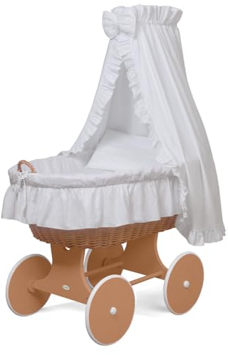 Waldin Stubenwagen-Set mit Ausstattung,XXL,Bollerwagen,komplett,24 Modelle wählbar,Gestell/Räder lackiert,Stoffe weiß
