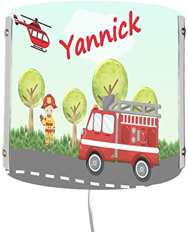 CreaDesign WA-1009, Feuerwehr, Kinderzimmer Wandlampe personalisiert mit Namen, Nachtlicht/Schlummerlicht für Steckdose, E14, 22 x 22,5 x 8,5 cm