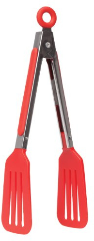HIC Spring Action Slotted Flipper Kitchen Cooking Serving Food Fish Tongs, Heat-Resistant Nylon and Stainless Steel, 8-Inch Tongs