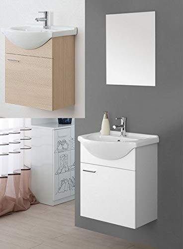 Bagno Italia Badezimmermöbel aufgehängt glänzend weiß oder Eichenholz Spiegel 56 Waschbecken Keramik