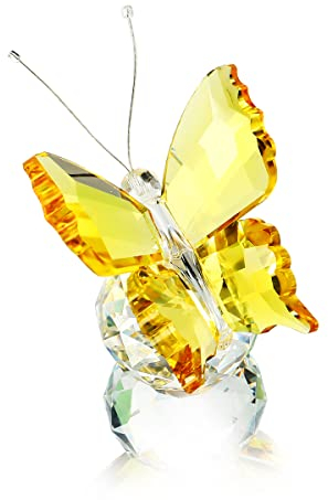 H&D HYALINE & DORA Crystal Flying Butterfly avec Base de Boule de Cristal Collection de Figurines en Verre taillé Ornement Statue Animal de Collection (Jaune)