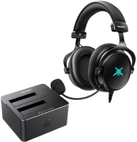 TECKNET Wired Gaming Headset, 3.5mm Stereo Surround Sound Gaming Headphone with Noise Cancelling Mic & LED Light, 3.5mm Jack Over-Ear Headphone, for PC, PS4 PS5, Xbox Series, Switch, Mac, Laptop